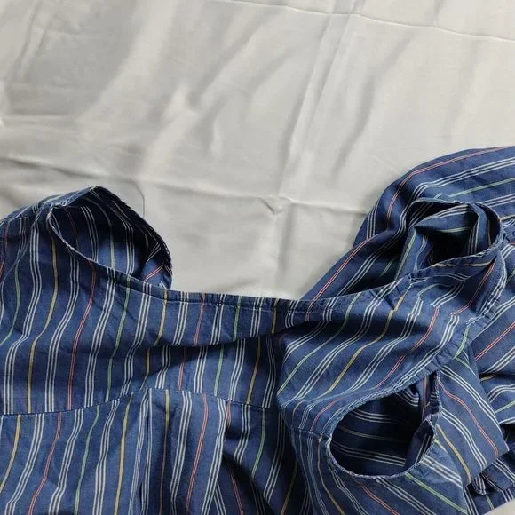 Sarah Bentley Vintage Striped Pearl Button Pleated Back Sleeveless Top - Picture 15 of 15